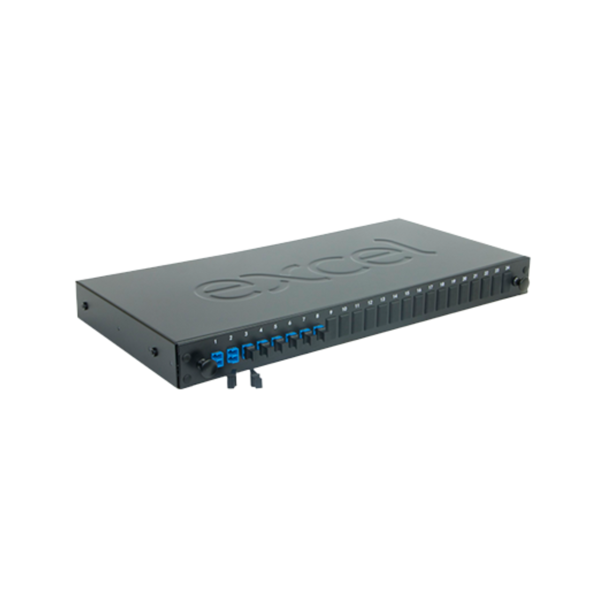 Excel Enbeam 24-Way OS2 Fibre Optic Patch Panel, 1U, Rackmount w/ 8 x LC Duplex Singlemode Adapters